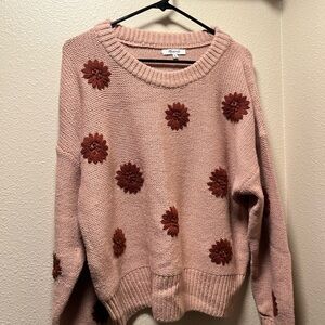 Madewell Pink Sweater with Brown Floral Accents